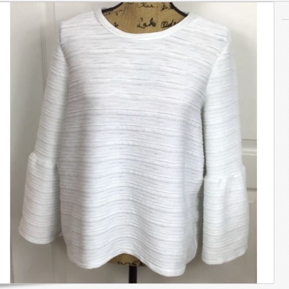 ELLE Women's Textured White Blouse Bell Sleeves